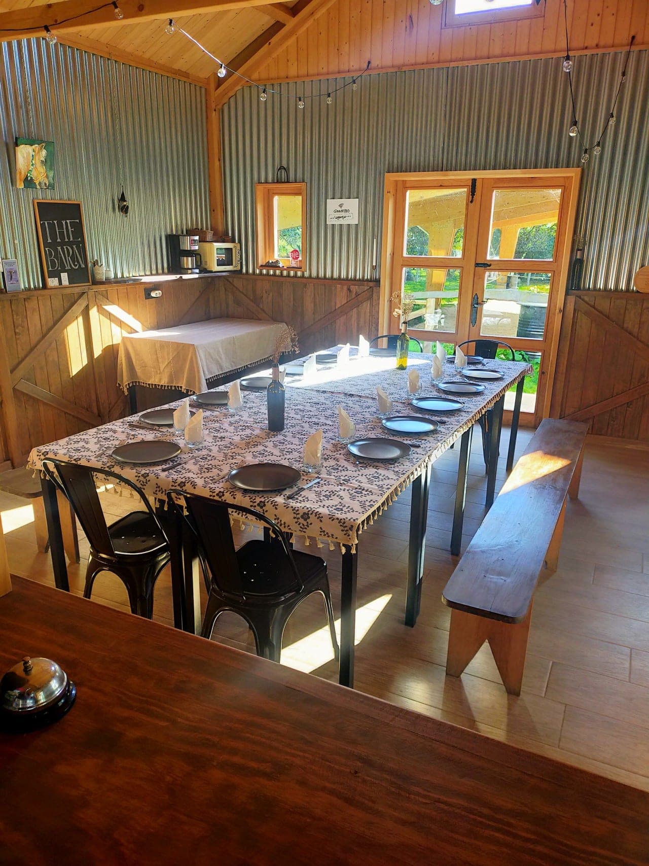 Table set inside El Granero, Granja Labrada